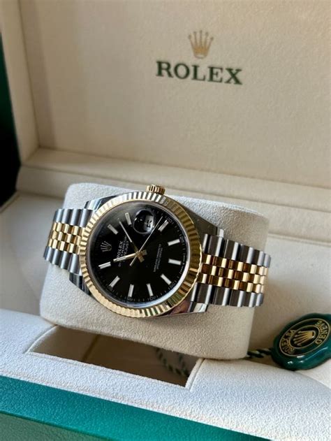 rolex datejust 41 bicolor schwarzes zifferblatt|rolex datejust black dial 41mm.